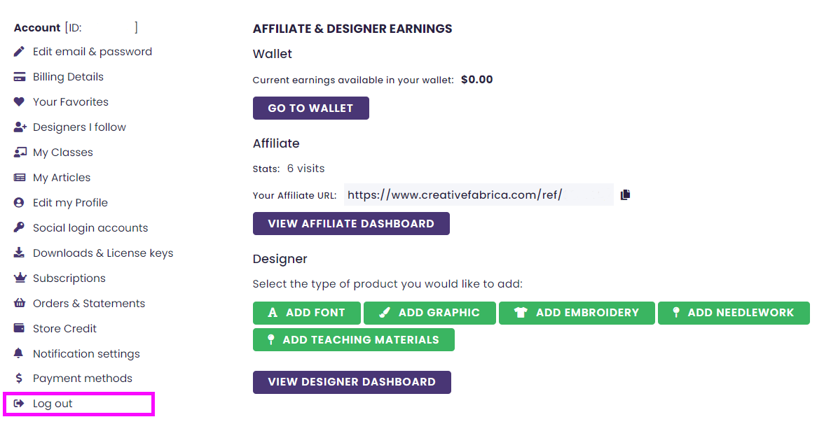 How do i log out of creative fabrica creative fabrica